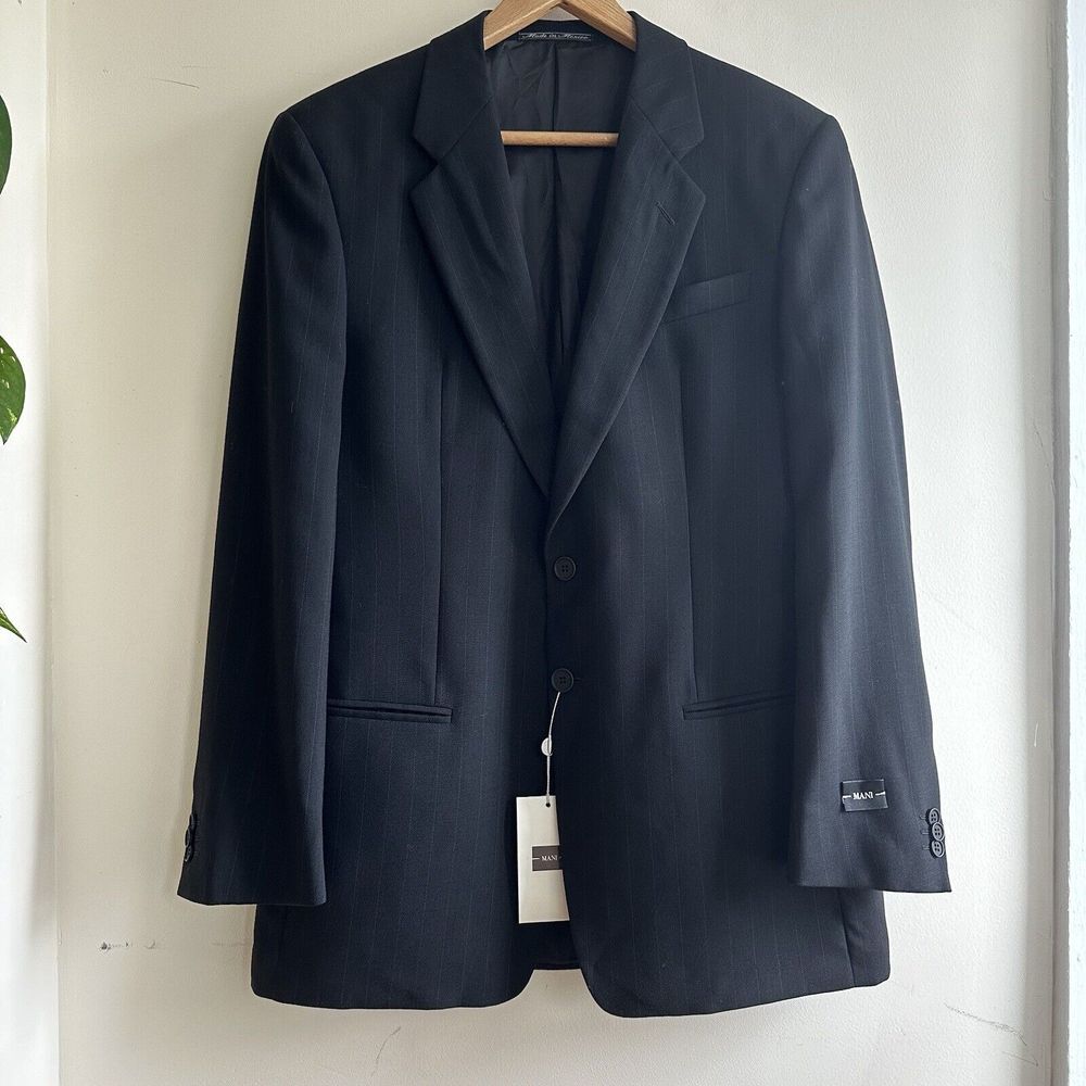 NWT MANI By Giorgio Armani Sport Coat Blazer 99% Wool Black Pinstripe 40 R